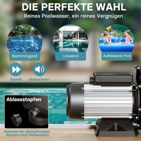Wiltec Pompe de piscine – 28800 l/h 1300 W – Hauteur refoulement 17 m, hauteur aspiration 4 m – Pompe de filtration pour circulation d’eau – Pool Whirlpool Bassin à remous Jardin