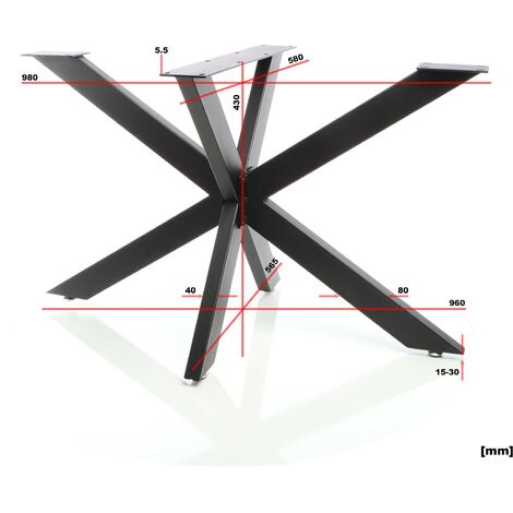 Pied de Table Spider Piètement en Acier 43x58x98cm Forme Araignée en Noir Support Surface Travail