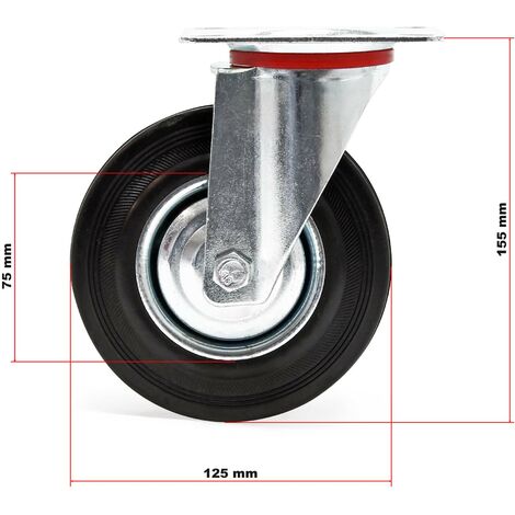 Roulette De Portail Wiltec 100mm - Support 100kg - Caoutchouc Freiné