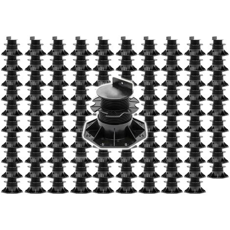 XPOtool Lot de 100x Plots de terrasse – Charge 2700 kg – Hauteur réglable 60-128 mm – en PP – Pieds de support pour Lames Dalles Lambourdes (1/5)
