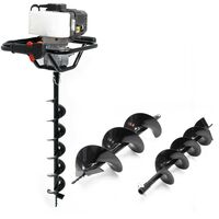 Wiltec Kit Tarière thermique à essence – 530 x 370 x 320 mm – Moteur 2 temps 1,4 kW 1,9 CV – Cylindrée 52 cm³ – Perceuse sol Jardinage Aménagement – Vis sans fin incluses de 100 mm, 150 mm et 200 mm