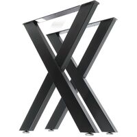 Pieds de table en Forme X 72x60 cm Noir Revêtement par poudre Piètement Meuble