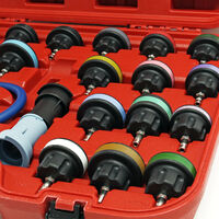 Kit Testeur de pression Système de refroidissement 27 pcs. Bouchon Codage par couleur & Pompe Test
