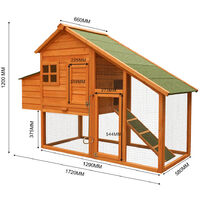 Poulailler avec espaces extérieurs et nichoir, en bois de sapin 1720x660x1200mm, grill galvanisé
