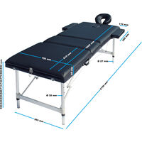 Table de massage Alu Noire Pliable & réglable en hauteur Appui-tête Multifonctionnel & Accoudoirs