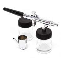 Wiltec Kit Pistolet aérographe professionnel Modèle 128 – Action double DA – avec Buse 0,35 mm – Godets 5 / 22 ml – Tatouage, bronzage, maquillage, modélisme airbrush