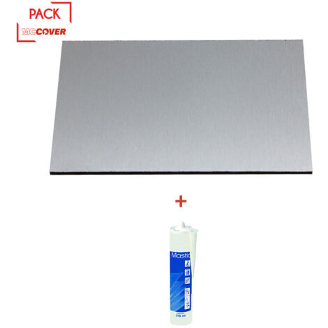 Crédence - réversible - en aluminium brossé / aluminium brut 200 x 100 x 0.3 cm + Mastic silicone transparent - Coloris - Aluminum brossé, Epaisseur - 3 mm, Largeur - 100 cm, Longueur - 200 cm