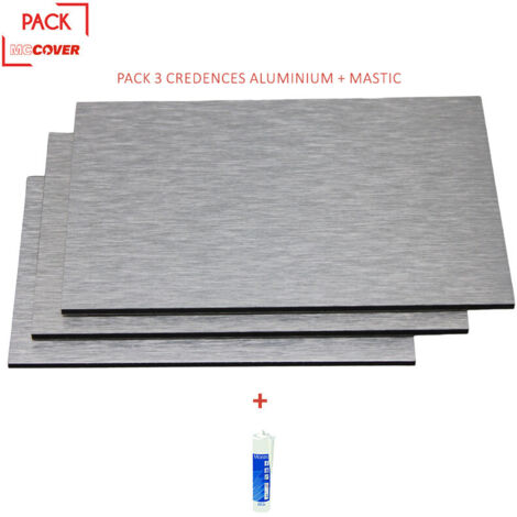 Crédences - Lot de 3 - Réversible - en aluminium brossé 100 x 50 x 0.3cm + mastic - Coloris - Aluminum brossé, Epaisseur - 3 mm, Largeur - 50 cm, Longueur - 100 cm (1/5)