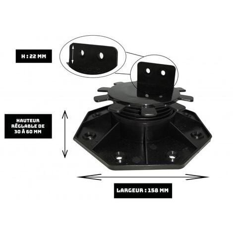 PLOT RÉGLABLE DE 30 À 60 MM POUR TERRASSE BOIS ET COMPOSITE - Coloris - Noir