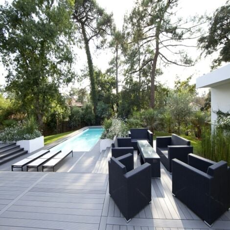 Lame terrasse bois composite alvéolaire Dual - Coloris - Gris anthracite, Epaisseur - 25mm, Largeur - 14 cm, Longueur - 240 cm
