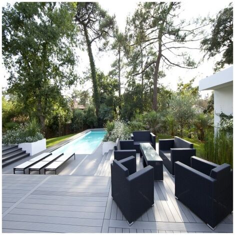 Lame terrasse bois composite alvéolaire Dual - Coloris - Gris anthracite, Epaisseur - 25mm, Largeur - 14 cm, Longueur - 360 cm