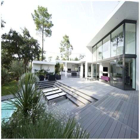 Lame terrasse bois composite alvéolaire Dual - Coloris - Gris anthracite, Epaisseur - 25mm, Largeur - 14 cm, Longueur - 360 cm