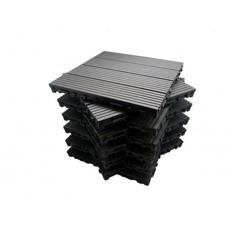 Pack dalle de terrasse 1m² bois composite modular (11 pièces 30 x 30 cm) - Coloris - Gris carbone, Largeur - 30 cm, Longueur - 30 cm, Surface couverte en m² - 1 - Gris carbone