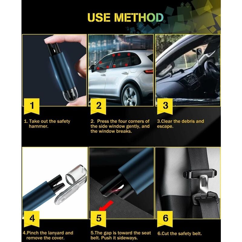 Fensterbrecher-Sicherheitsgurtschneider, 2-in-1-Auto-Sicherheitshammer,  Wolframstahlkopf, Aluminiumgehäuse, tragbares Schlüsselanhänger-Auto-Überlebenswerkzeug  (10 x 2 cm)