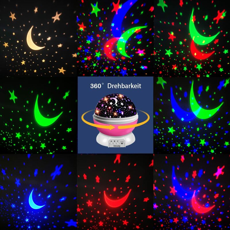 Kinder-Nachtlicht Sternprojektion 360 ° Rotationslampe Projektor  Lichtdecke, LED-Baby-Nachtlicht 8 Farbmodi, Geschenk für Baby,  Sternprojektions-Nachtlicht, Weihnachten, Geburtstag