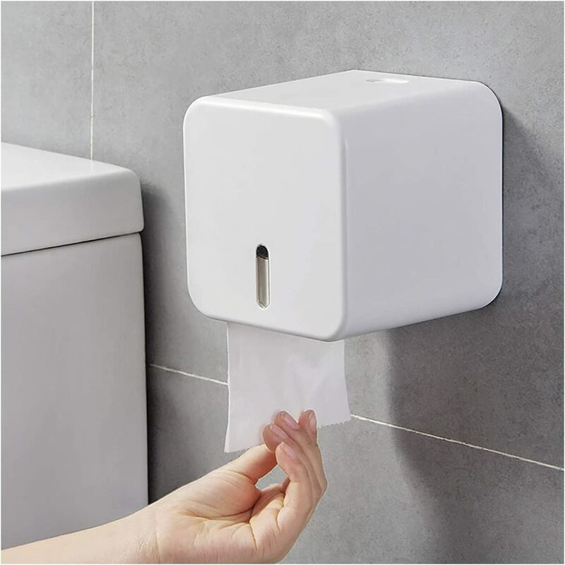 Kein Bohren, selbstklebender, an der Wand befestigter  Toilettenpapierhalter, wasserdicht/staubdicht/katzenfester  Papierrollenspender für Badezimmer/WC (weiß)