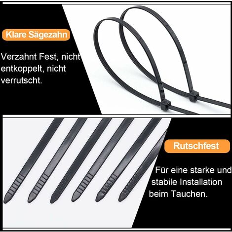 Nylon-Kabelbinder – 300 mm x 3,5 mm – Schwarz – UV-beständiger Kabelbinder  – Kabelbinder – Packung mit 250