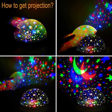 Kinder-Nachtlicht Sternprojektion 360 ° Rotationslampe Projektor  Lichtdecke, LED-Baby-Nachtlicht 8 Farbmodi, Geschenk für Baby