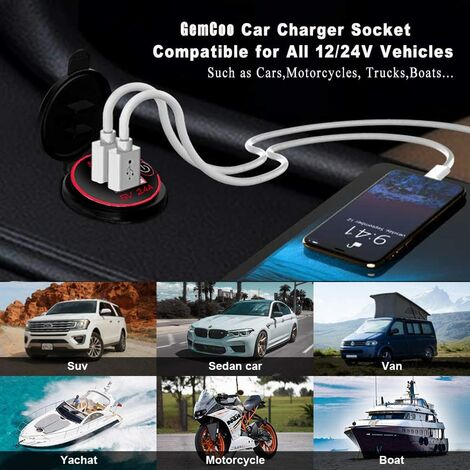 Dual USB Autoladebuchse 4.8A Wasserdichtes Autoladegerät Steckdose  Schnellladen Autoladegerät Adapter für 12V24V Fahrzeuge Auto Boot Motorrad  SUV LKW Caravan Marine (Rot)