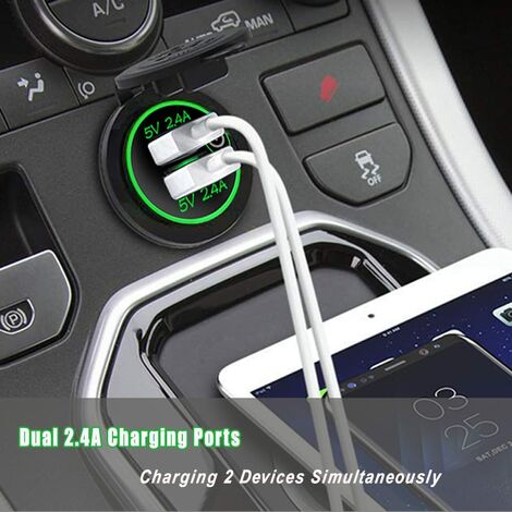 Dual USB Auto Ladegerät Steckdose 4.8A Wasserdichtes Auto Ladegerät  Steckdose Schnellladen Auto Ladegerät Adapter für