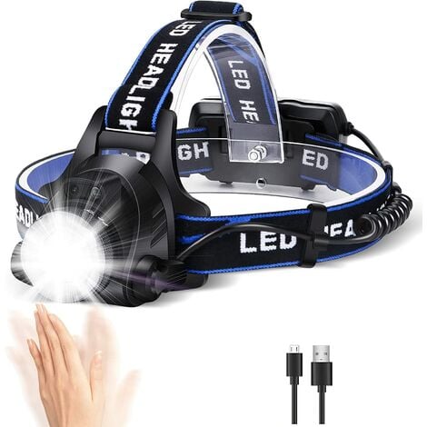 Leistungsstarke LED-Stirnlampe Wiederaufladbare Taschenlampe Einstellbare 3  Modi LED-Stirnlampe mit USB-Kabel und 2 x
