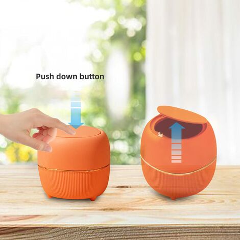 Runder Mini-Tischabfalleimer mit Deckel, Kunststoff, für Haushalt, Küche,  Bad, Büro (Orange)