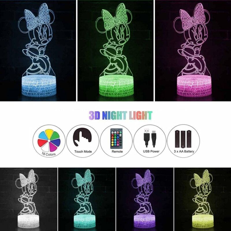 Lampada da illusione Lampada da notte Minnie Mouse Luce notturna a LED 3D con controllo touch Regalo di compleanno di Natale per bambini [Classe energetica A+++]-RAPANDA