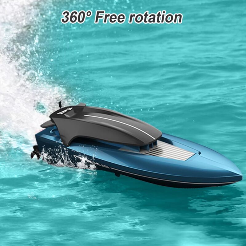 VEVOR Barca RC Giocattolo Barca Telecomandata 2 Pezzi 2,4GHz 12 km/h per Piscine Laghi, Barca da Regata con Luce LED, Impermeabile per Tutto il Corpo, Giocattolo Acquario Blu e Arancione - Giochi