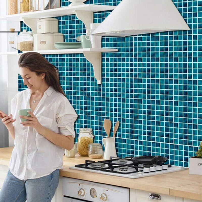 Alwayspon 10 Adesivi Murali Effetto Mosaico 3D – 30,5x30,5 Cm, Autoadesivi E Impermeabili, Per Paraspruzzi Cucina E Bagno, Piastrelle Adesive - 4