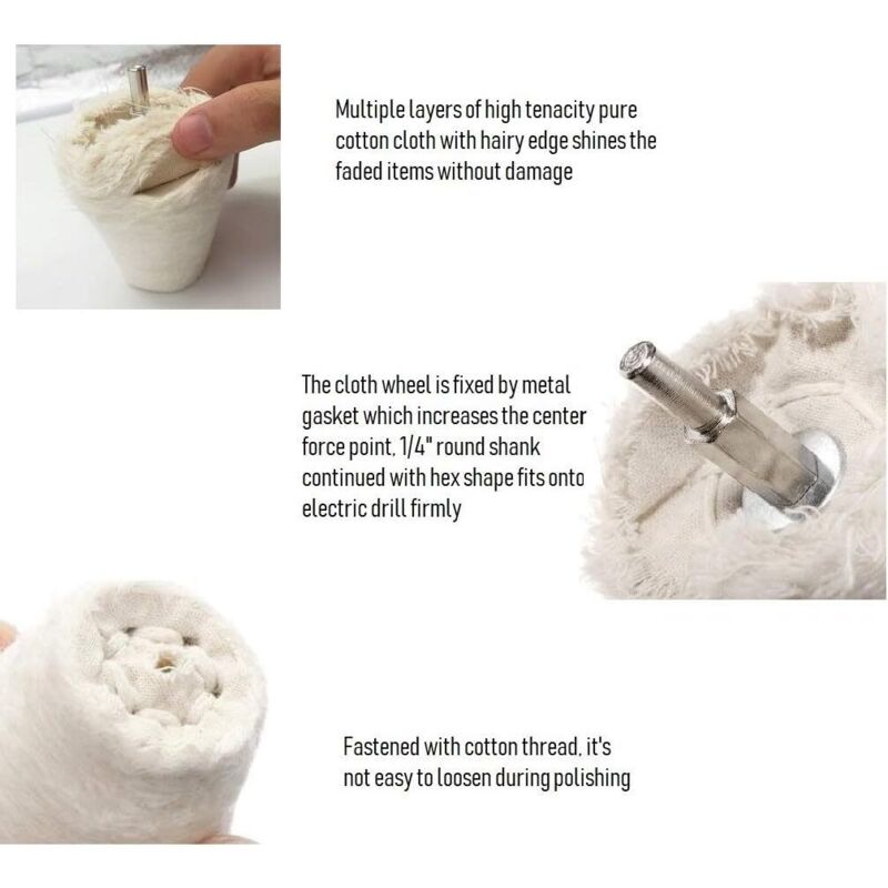 Dischi Di Lucidatura Per Trapano - Cotone Bianco, 100mm - Per Metalli, Legno, Ceramica - Effetto Specchio