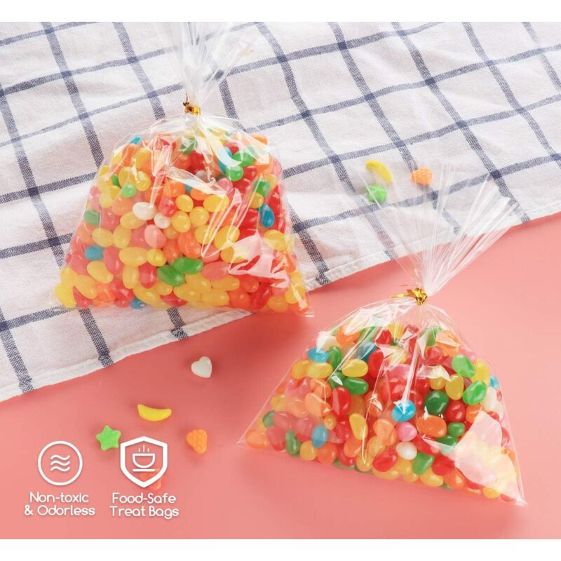 Confezione Da 200 Sacchetti Regalo In Cellophane Trasparente A Pois Bianchi Con 230 Chiusure Argentate, Dimensioni 20x12x4,5 Cm, Per Biscotti, Caramelle, Bomboniere