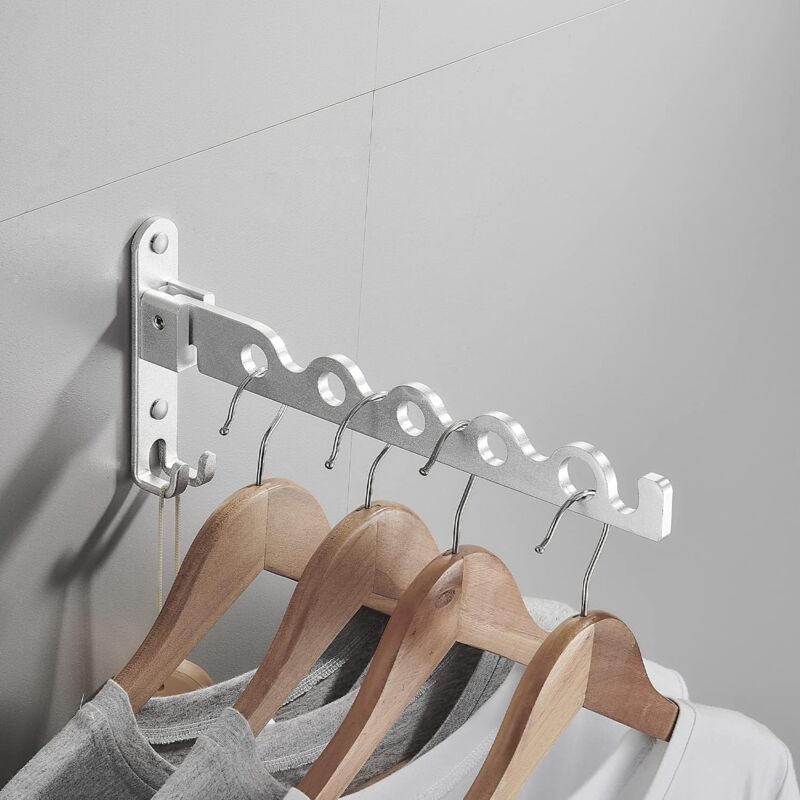 Appendiabiti Da Parete Pieghevole In Alluminio - 2 Pezzi, Con Asta 40cm, Per Lavanderia E Camera - Foto 3