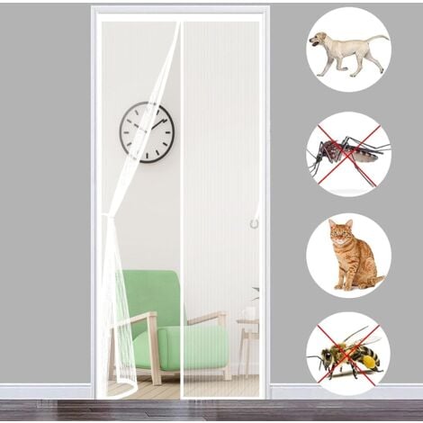 Moustiquaire de fenêtre　MagnéTique Moustiquaire 110x210cm Rideau Anti Mouche Porte sur Mesure de Porte sans Percer pour Porte d Entrée Intérieur/Patio/Coulissante, Blanc-RAPANDA