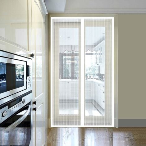 Moustiquaire de fenêtre　MagnéTique Moustiquaire 110x210cm Rideau Anti Mouche Porte sur Mesure de Porte sans Percer pour Porte d Entrée Intérieur/Patio/Coulissante, Blanc-RAPANDA