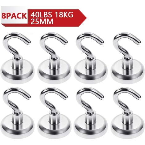 Ganci magnetici al neodimio, Magneti con ganci, Ganci magnetici Applicazione Cucina Garage Ufficio Magnete Forza adesiva 40 LBS 25mm-8PCS -RAPANDA