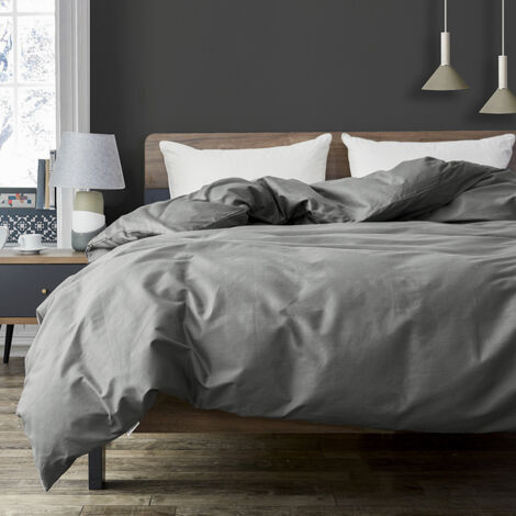 Set Copripiumino King Size Bianca Hugo Weave - 100% Cotone, Colore Grigio, Reversibile Con Bottoni, Incluse 2 Federe