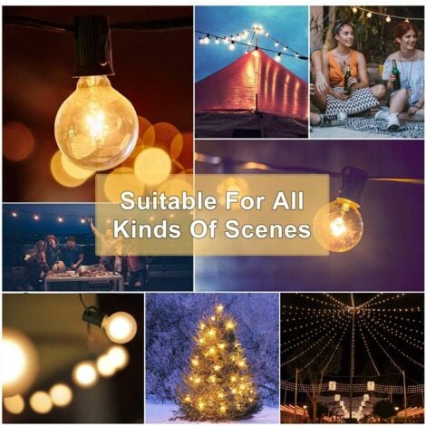 Catena luminosa per interni ed esterni, Catena luminosa da 7,62 metri con 25+3 lampadine, Catena luminosa decorativa impermeabile G40 per giardino, festa, patio, matrimonio, Natale -RAPANDA