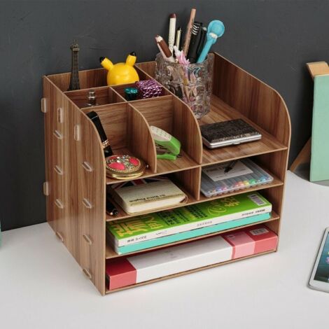 Organizer Da Scrivania Vintage In Legno – 5 Cassetti Con Porta Etichette – Cassettiera Rustica Per Ufficio, Casa, Artigianato E Gioielli – 24,9 X 24,9 X 17,3 Cm