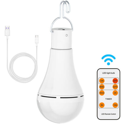 Lampadina Ricaricabile USB con Telecomando, Lampadine a Batteria LED da 7W, Lampadina E27 Dimmerabile Touch con Funzione di Temporizzazione, Lampadina di Emergenza da Campeggio Esterno con Gancio-RAPA