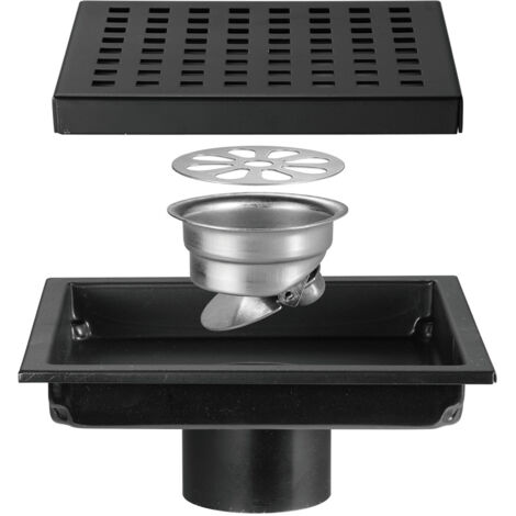 Scarico a Pavimento Scarico a Pavimento in Acciaio Inossidabile Doccia Bagno Scarico a Pavimento Deodorante a Reticolo Quadrato di Grande Cilindrata (Colore: Nero, Dimensioni: 15  15 cm)-RAPANDA