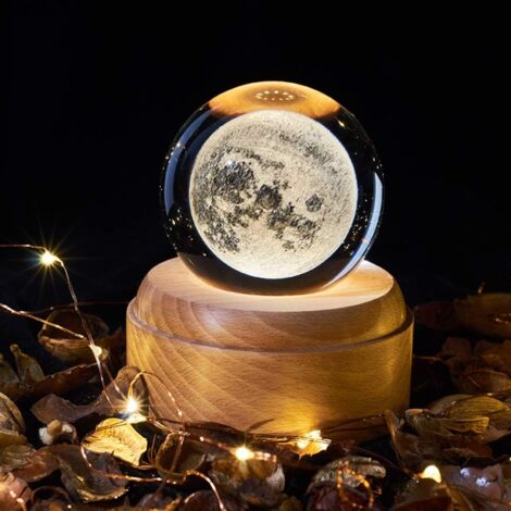 Carillon Musicale Con Sfera Di Cristallo 3D Rotante E Luce LED Proiettore - Base In Legno
