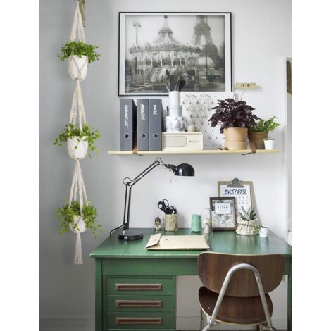 Portavaso In Macramè Bianco Da 90 Cm – Fioriera Appendere A Soffitto O Parete, In Corda Di Cotone, Stile Bohémien - 3