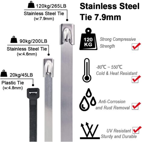 Fascette Serracavi In Acciaio Inox 304 - 250x12mm, 10 Pezzi Per Uso Esterno
