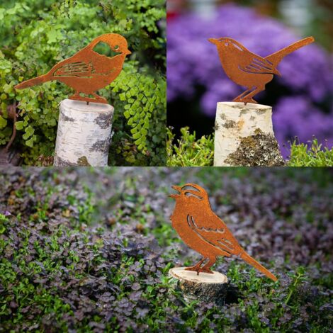 Set 4 Uccellini Decorativi In Metallo Arrugginito - Per Giardino, Recinzioni E Esterno - Foto 10