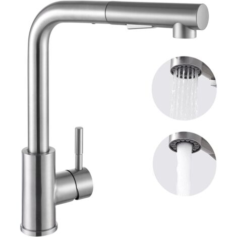 Rubinetto Da Cucina Rubinetto Cucina Con Doccetta Estraibile - Acciaio Inox, Doppia Uscita, Rotazione 360°, Monocomando Rubinetto Acciaio Inox 304 - Foto 3