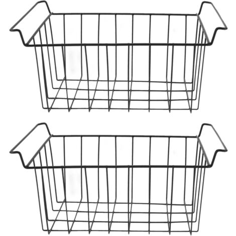 Lot de 2 paniers de rangement en fil de fer pour congélateur, avec revêtement en polyéthylène, à suspendre, noir, pour étagères de réfrigérateur, L 48,5 cm x l 24,5 cm x H 20 cm (1/5)