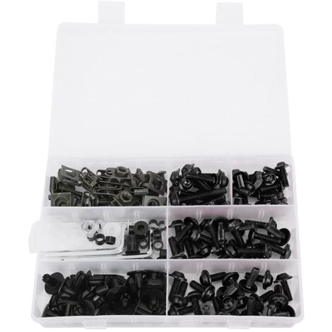 Kit de boulon de carénage, 198 pièces/ensemble vis de carénage de pare-brise M5 M6 Kit de boulons accessoires de moto[Noir] (1/5)