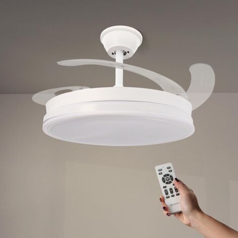 Ventilatore da soffitto con luce LED bianca, telecomando, 42 pollici, 6 velocità, silenzioso, pale retrattili, timer (1/5)