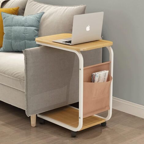 ZLXHFFH Tavolino regolabile a forma di C, girevole a 360°, regolabile in altezza, in legno, piccolo tavolino da divano, a forma di C, tavolino da salotto moderno per letto/vasca da bagno