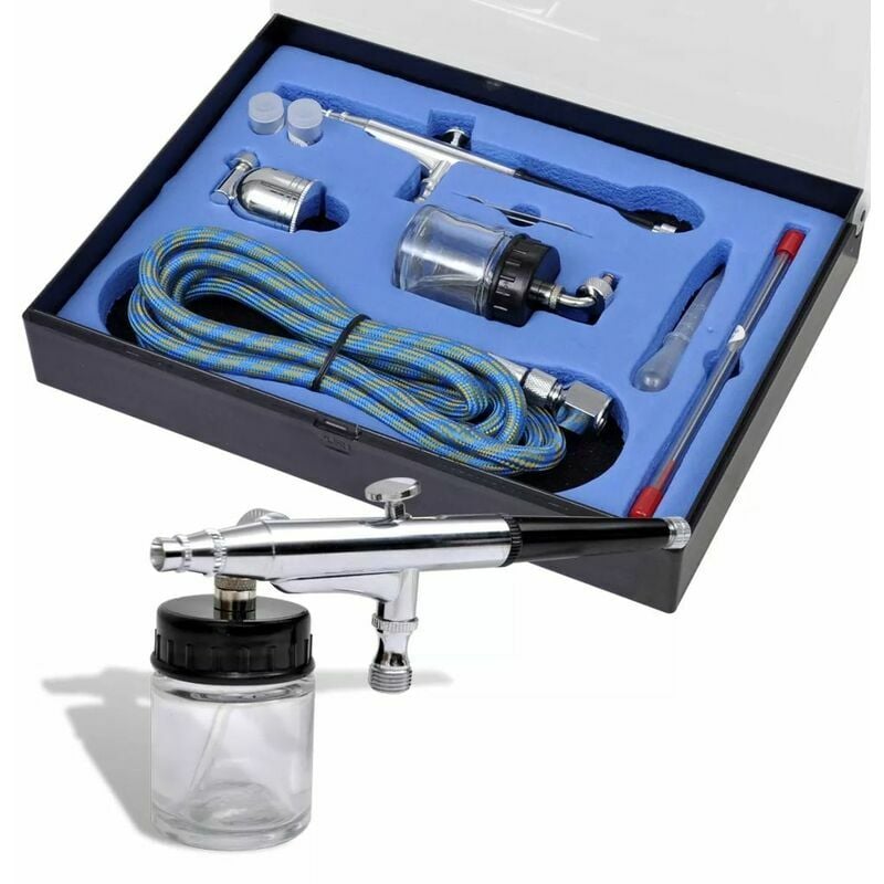 Airbrush Kit With Glass Jar And Nozzles, 0.2/0.3/0.5mm